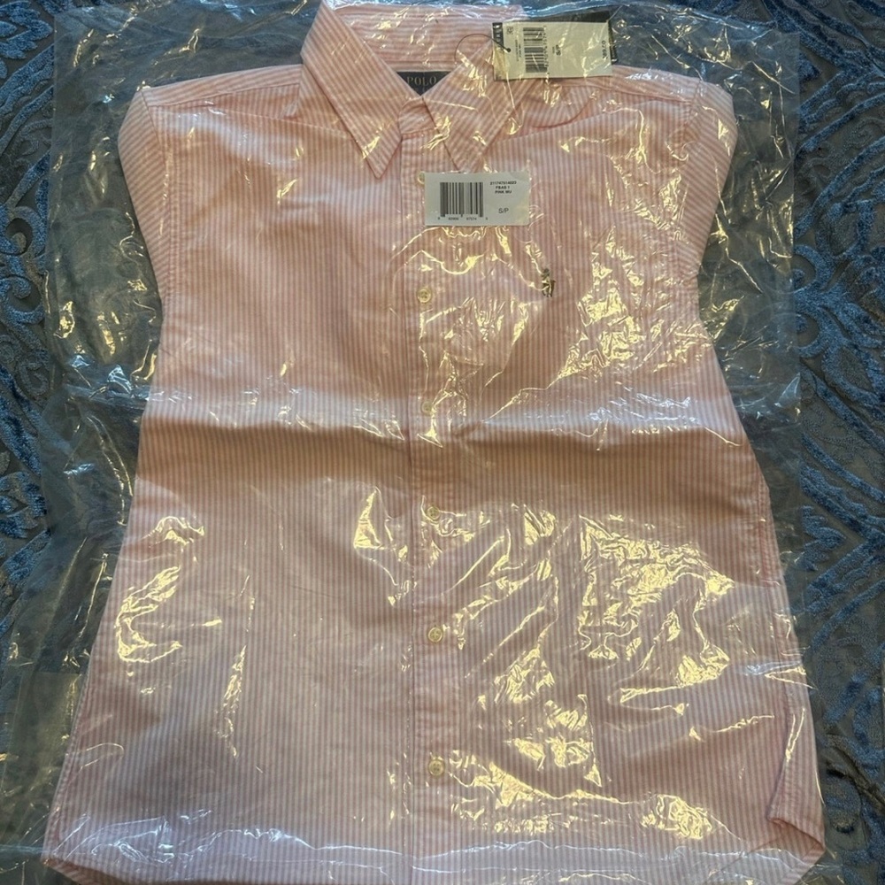 S Ralph Lauren Polo Pink Slim Fit Striped Cotton Dress button up long sleeve